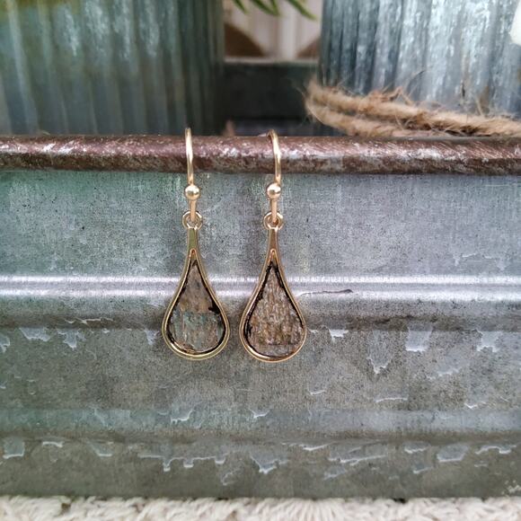 Women's Fashion Teardrop Abalone Shell Dangle Earrings Gold Tone - Picture 1 of 5